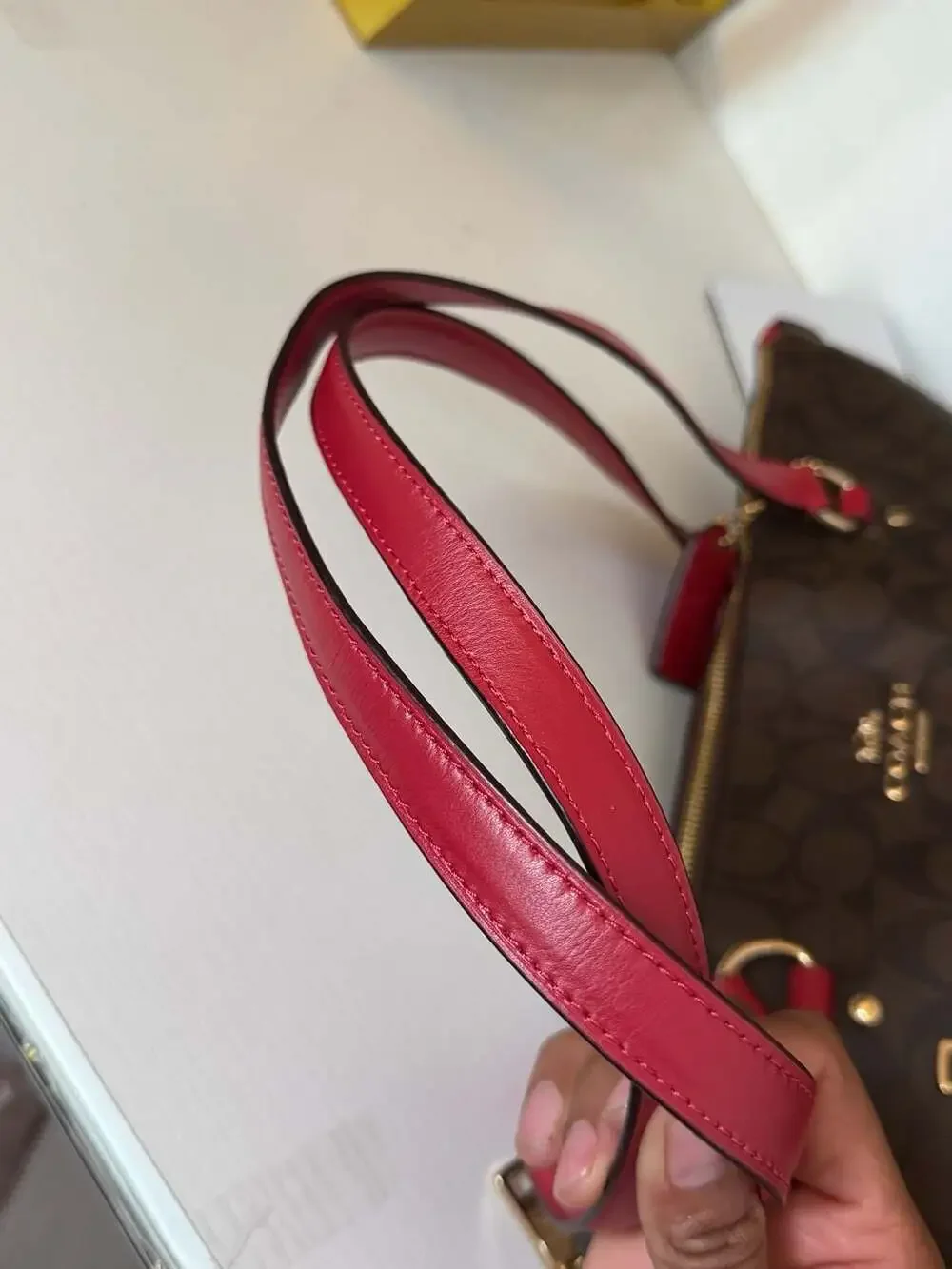 Coach Gallery Tote in Signature Canvas with Red Leather Trim
